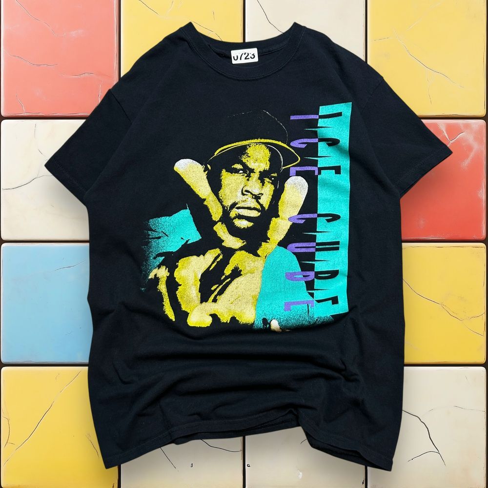 Ice Cube Rap‎ Band Shirt y2k Retro Black and Yellow Tee Mens Size M